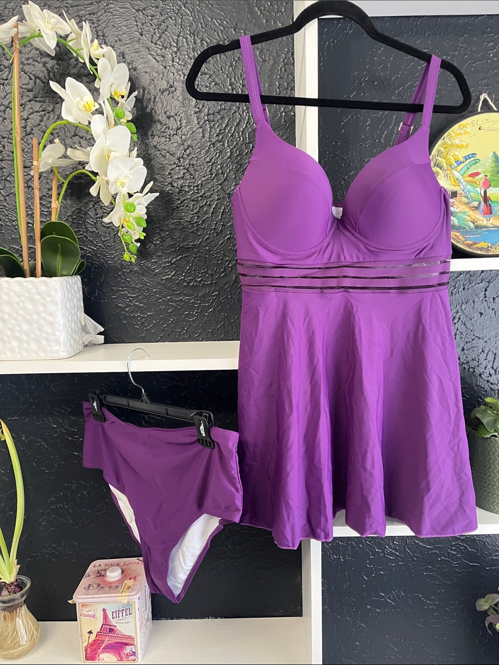 Purple Women's Swimdress with High-Waist Brief
